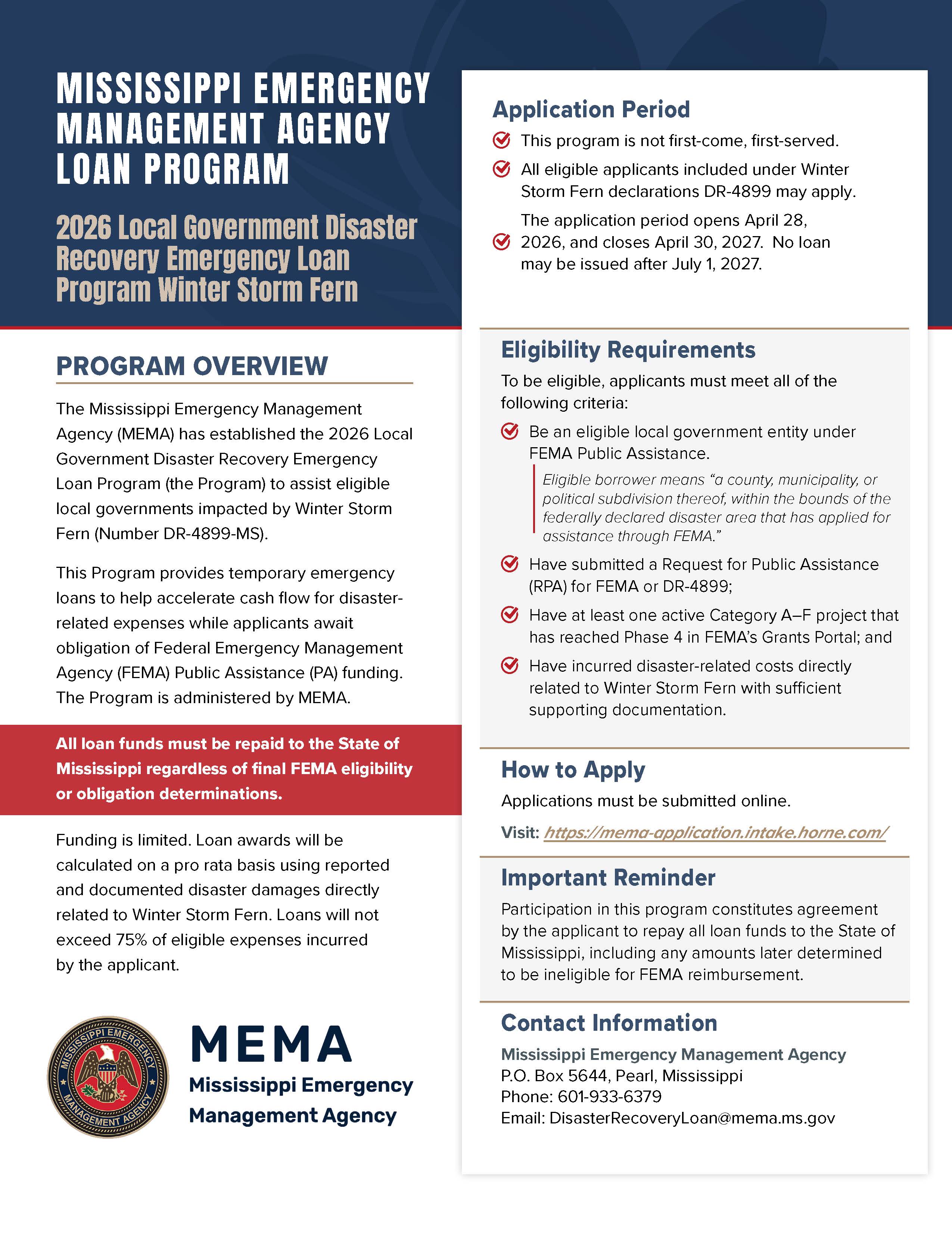 MEMA Loan Program Flyer